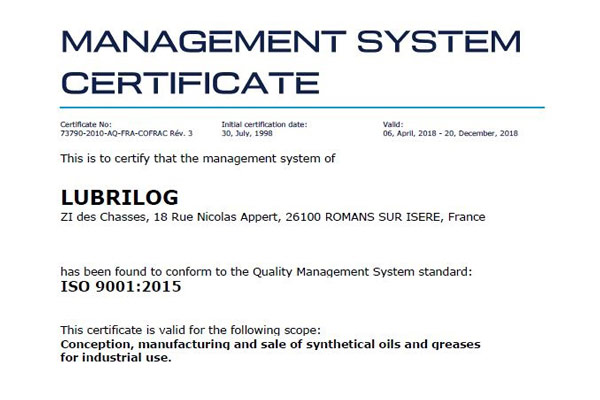 Certification ISO 9001:2015